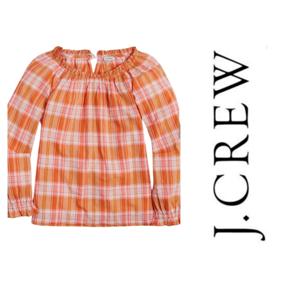 J. Crew Long Sleeve Plaid Ruffle Tie Back Top Shirt Blouse Size Small NEW NWT
